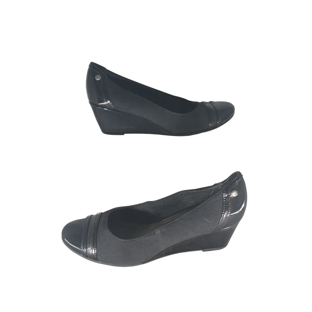 LifeStride Juliana Wedge Pumps 8.5M Black‎ Patent Accent Comfort Career Shoes